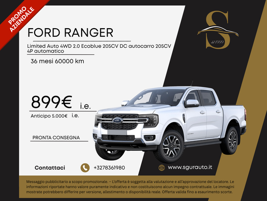 FORD RANGER Limited Auto 4WD 2.0 Ecoblue 205CV DC autocarro 205CV 4P automatico