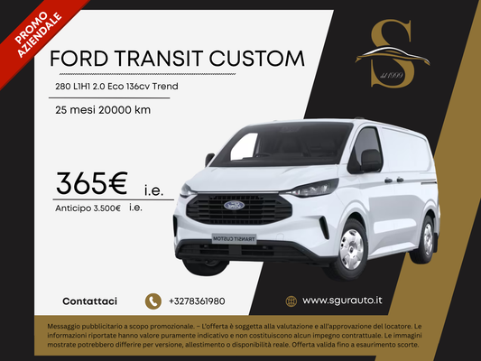 FORD TRANSIT CUSTOM 280 L1H1 2.0 Eco 136cv Trend